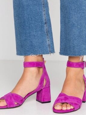 Shoe the Bear Fuchsia Suede Block Heel Sandals with Ankle Strap